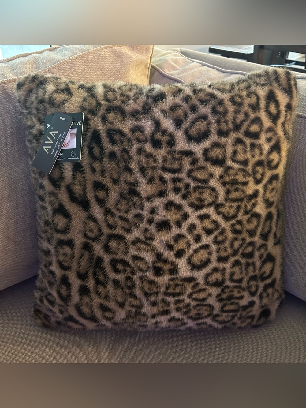 “New” AVA Premium Luxury Leopard-Print Faux Fur Accent Pillow